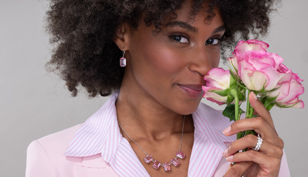 Woman wearing pink jewelry