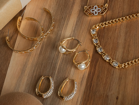 Golden Jewelry with crystal and pearls
